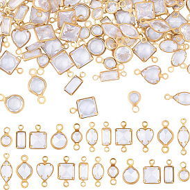 110 pcs 11 styles en laiton pavé de breloques de connecteur en zircone cubique transparente, œil de cheval rectangle en forme de cœur, formes mixtes