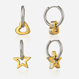 304 Stainless Steel Hoop Dangle Earrings, Real Gold Plated & Stainless Steel Color