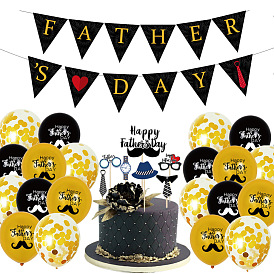 Father's Day Decorations Set, Including Triangle Banner, Cake Toppers, Confetti Balloons, Aluminum Film Balloons with Word & Mustache Patterns, for Father's Day Decorations Party Supplies, Gold