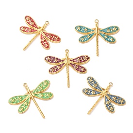 304 Stainless Steel Enamel Pendants, Real 18K Gold Plated, Dragonfly Charm