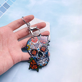 Acrylic Rose Flower Skull Keychain Halloween Mexican Holiday Ornament Pin Skull Gift