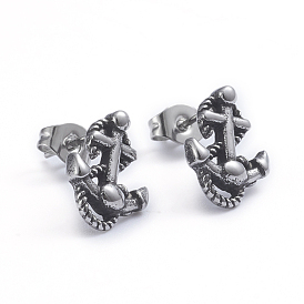 Retro 304 Stainless Steel Stud Earrings, with Ear Nuts, Anchor