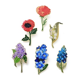 Flower Series Zinc Alloy Enamel Pin, Golden Brooches for Backpack Clothes