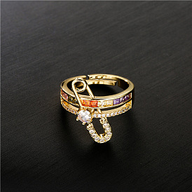 Fashionable 18K Gold Plated Copper Geometric Open Ring with Clasp for Women