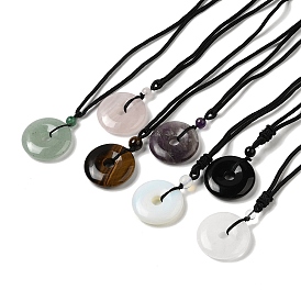 Natural & Synthetic Mixed Stone Pendant Necklace with Nylon Cords, Donut/Pi Disc