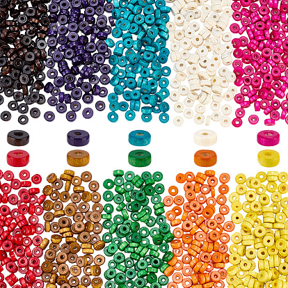 2000Pcs 10 Colors Wooden Beads, Flat Round