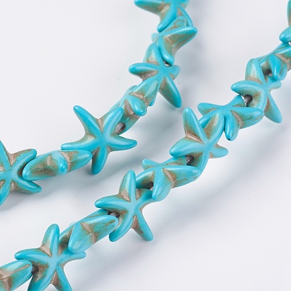Synthetic Turquoise Beads Strands, Starfish/Sea Stars, Dyed