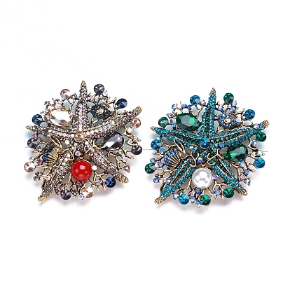 Alloy Brooches, Rhinestone Pin, Jewelry for Women, Starfish