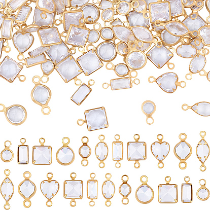 110 pcs 11 styles en laiton pavé de breloques de connecteur en zircone cubique transparente, œil de cheval rectangle en forme de cœur, formes mixtes