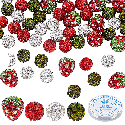 DIY Jewelry Making Kits, including Polymer Clay Rhinestone Beads, Clear Elastic Crystal Thread, Strawberry & Round