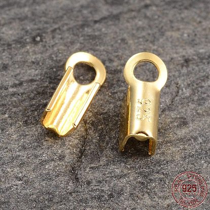 Real 18K Gold Plated 925 Sterling Silver Cord Tips, 7x3x1.5mm, Hole: 1.5mm