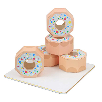 Hexagonal Donut Paper Candy Storage Box with Visible Window, for Candy Gift Bags Christmas Party Wedding Favors Bags