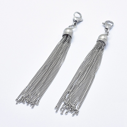 304 Stainless Steel Tassels Big Pendant, with Lobster Claw Clasps, Decorations