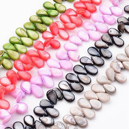 Natural Shell Beads Strands, Top Drilled Beads, Dyed, Teardrop