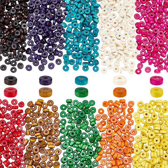 2000 piezas 10 colores cuentas de madera, plano y redondo