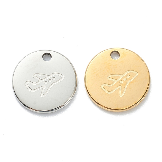 304 Stainless Steel Charms, Flat Round with Plane