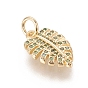 Brass Micro Pave Cubic Zirconia Pendants, Tropical Leaf Charms, with Jump Ring, Long-Lasting Plated, Real 18K Gold Plated, Monstera Leaf