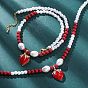 Strawberry Brass Micro Pave Clear Cubic Zirconia Red Enamel Pendant Necklaces for Women, Plastic Imitation Pearl Beaded Necklaces, Cadmium Free & Lead Free, Long-Lasting Plated, Rack Plating