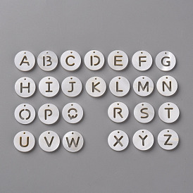 26pcs 26 Stil natürliche Süßwasser-Muschel, flach rund mit Alphabet