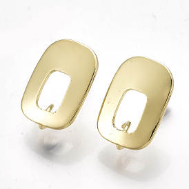 Alloy Stud Earring Findings, with Steel Pins, with Loop, Rectangle