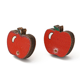 Printing Wood Stud Earrings Findings, with 316 Stainless Steel Pins, Apple