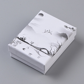 Ink Painting Cardboard Jewelry Boxes, Gift Boxes for Anniversaries, Weddings, Birthdays, Rectangle