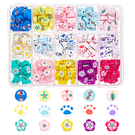 375Pcs 15 Style Handmade Polymer Clay Beads, Mixed Shape
