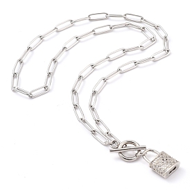 Ожерелья с подвесками из латуни с прозрачным кубическим цирконием и микропаве, с 304 цепями для скрепок и тумблерами из нержавеющей стали, запирать