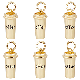 8 латунные подвески шт., с прыжковых колец, долговечный, кофейная чашка со словом кофе