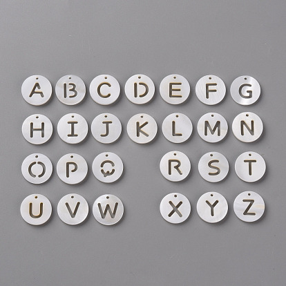 26pcs 26 Stil natürliche Süßwasser-Muschel, flach rund mit Alphabet