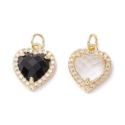 Brass Micro Pave Cubic Zirconia Pendants, Real 18K Gold Plated, Cadmium Free & Lead Free, Heart