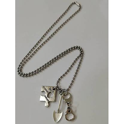 De style tibétain colliers pendants d'alliage, avec 304 chaînes de billes en acier inoxydable, puzzle avec mot meilleurs amis pour toujours et pelle et menottes