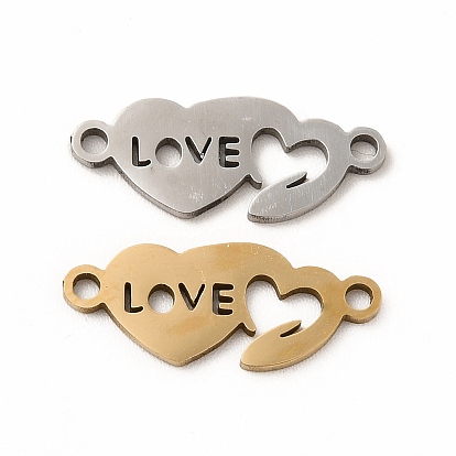 201 Stainless Steel Connector Charms, Double Heart Links with Love