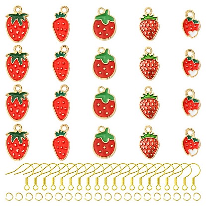 Boucles d'oreilles pendantes bricolage à la fraise, inclure des pendentifs en alliage d'émail, Crochets de boucles d'oreilles en fer