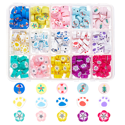375Pcs 15 Style Handmade Polymer Clay Beads, Mixed Shape