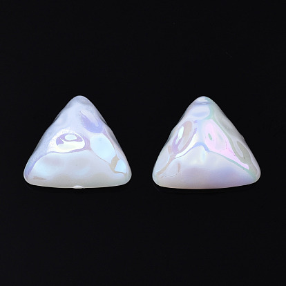 Electroplated ABS Plastic Imitation Pearl Beads, Triangle, Half Drilled