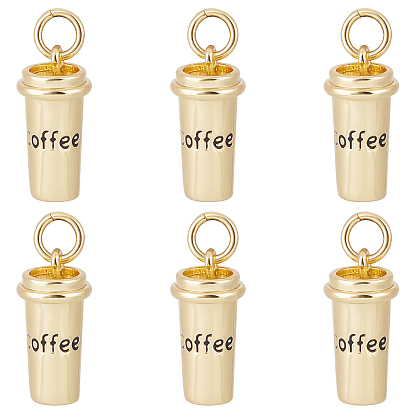 8 латунные подвески шт., с прыжковых колец, долговечный, кофейная чашка со словом кофе