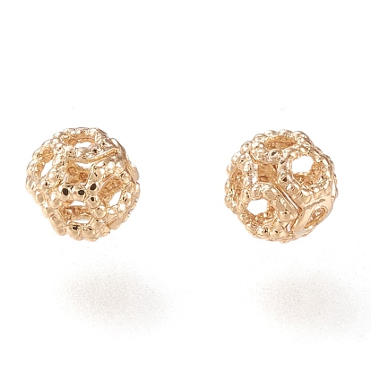 Hollow Brass Spacer Beads, Long-Lasting Plated, Round