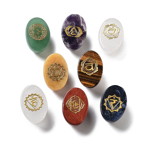 Овальные витрины из натуральных драгоценных камней, выгравированный символ чакры для балансировки энергии, медитационной терапии