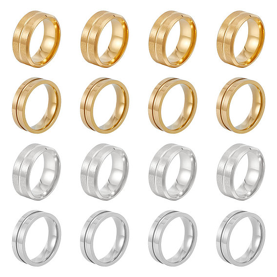 16 шт. 4 стили 201 кольцо из нержавеющей стали с рифленой линией для женщин
