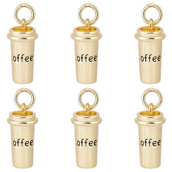8 латунные подвески шт., с прыжковых колец, долговечный, кофейная чашка со словом кофе