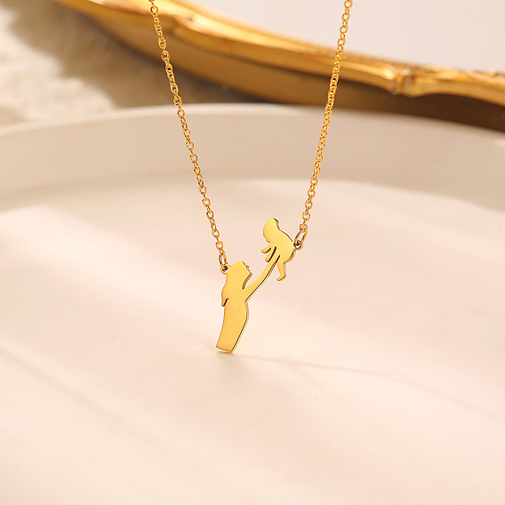 304 Женские кулоны-подвески в виде силуэта матери и ребенка из нержавеющей стали