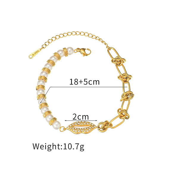 304 bracelets à maillons en strass en acier inoxydable pour femmes, or