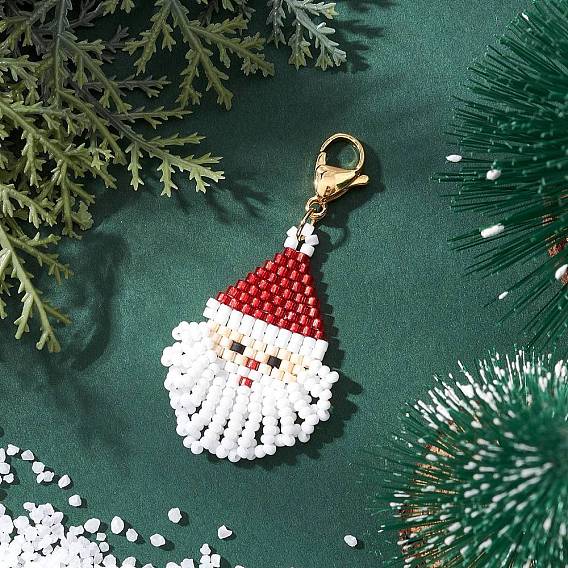 Подвеска Санта-Клаус из стеклянных бусинок, с цинковым сплавом застежками омаров коготь