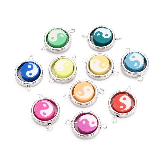 Полимерные глиняные бусины с пластиковой оправой ccb подвески, с латунными двойными петлями, платина