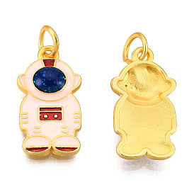 Alloy Enamel Pendants, Cadmium Free & Lead Free, with Glitter Powder and Jump Rings, Matte Gold Color, Spaceman