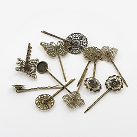 Brass Hair Bobby Pin Findings, Mixed Style, 63~70x16~31x1~2mm
