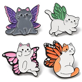 Cat with Butterfly Wing Enamel Pins, Black Alloy Badge for Women