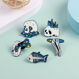 Galaxy Skull Pins: Fishbone, Heart & Hand Designs - Trendy Badge Accessories
