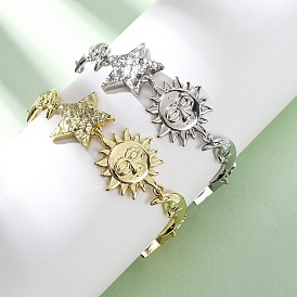 Латунь ссылка браслеты для женщин, солнце и луна и звезда, долговечный, стойки покрытие, без свинца и без кадмия